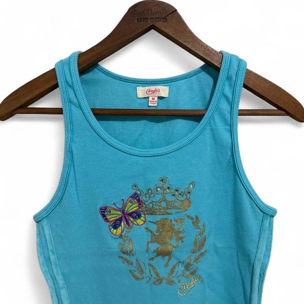 Candie's Vintage Y2K Ribbed Tank Top Butterfly Crown Graphic Size M